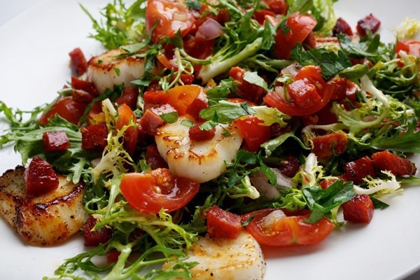Scallops, tomato and chorizo