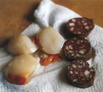 Scallops with black pudding, girolles & mousseline potato
