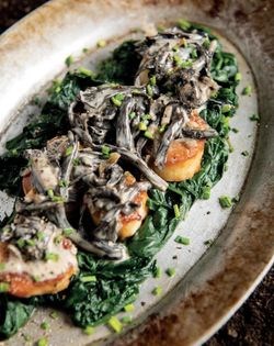 Scallops with black trumpets [Gary Gilbert]