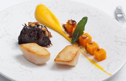 Scallops with Meantime London pale ale braised beef, butternut squash and sage brown butter