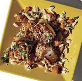 Scallops with pumpkin and herbed orzo