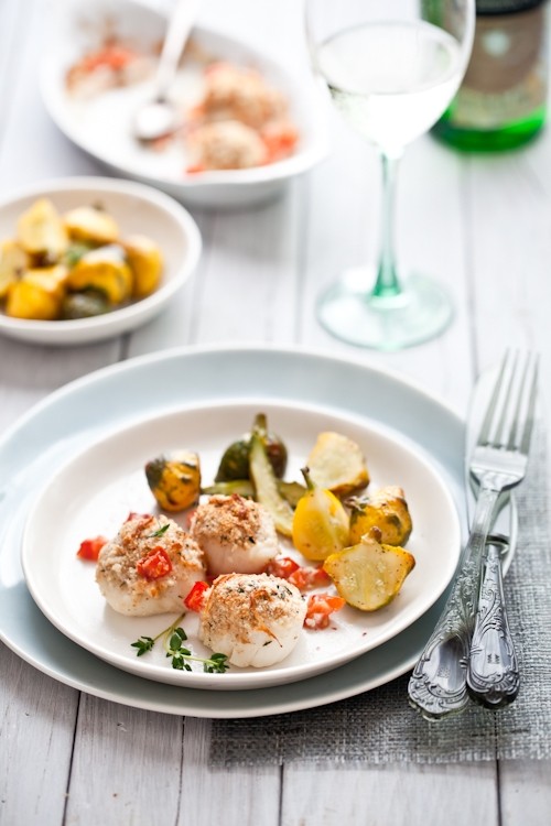 Scallops with roasted patty pan squash 