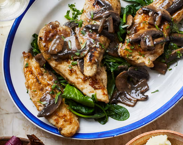 Scaloppine with mushrooms and moscato