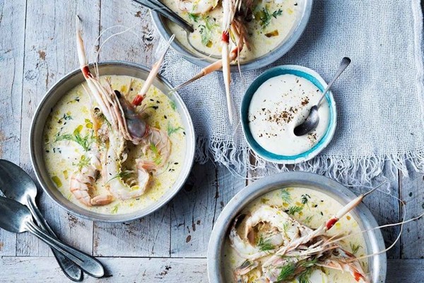 Scampi chowder with fennel crème fraîche 