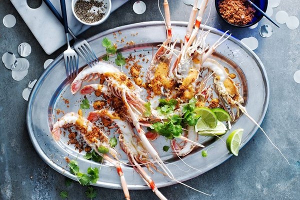Scampi with brown butter, chilli and coconut
