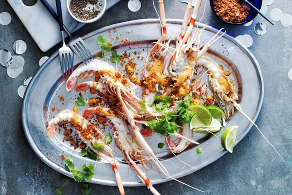 Scampi with brown butter, chilli and coconut