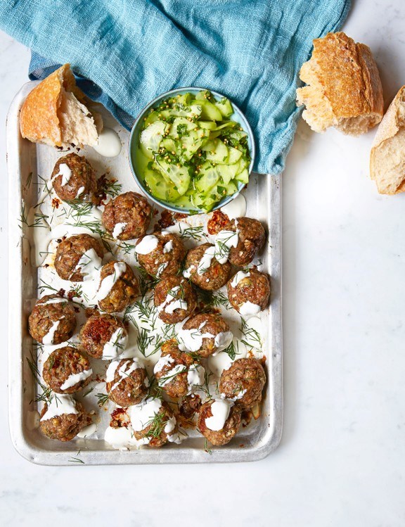 Scandi meatball bake with cucumber salad