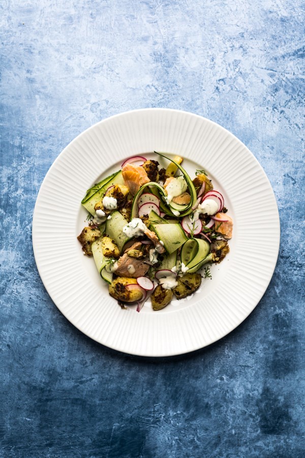 Scandi salmon & cracked potato salad