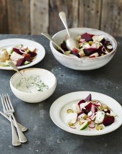 Scandi-style beetroot, potato and cucumber salad