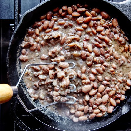 Schmaltz-refried pinto beans