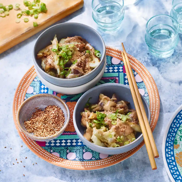 Scorched aubergines with a Sichuanese sauce