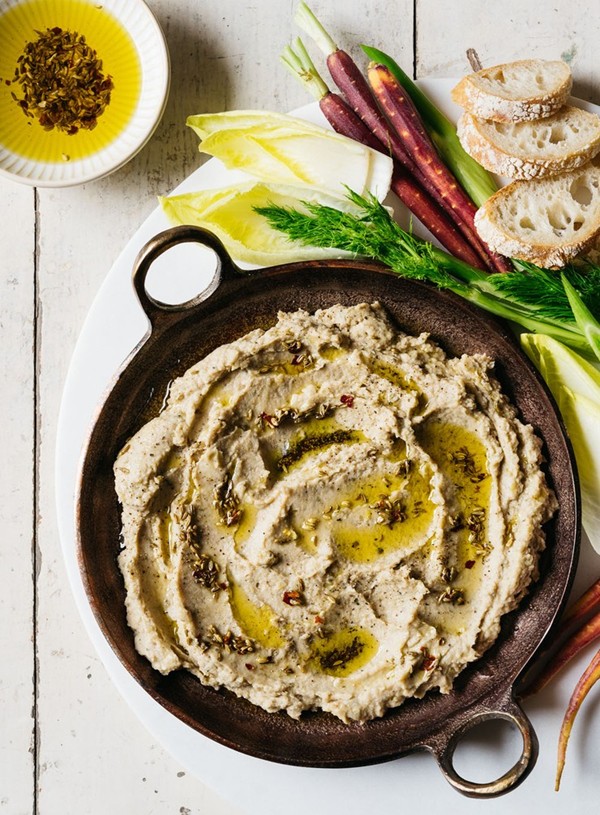 Scorched eggplant, tuna and white bean dip