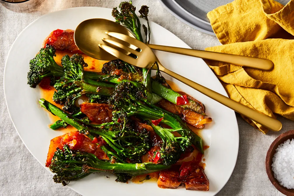 Scorched persimmons & broccolini with honey-chile vinaigrette