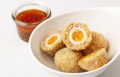 Scotch eggs with Bois Boudran dipping sauce