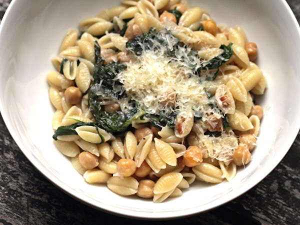 Scott Conant's cavatelli with wilted greens, pancetta, and chickpeas