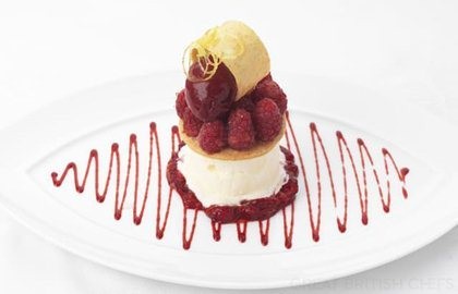 Scottish raspberries on an iced crème fraiché mousse