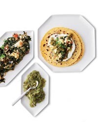Scrambled egg and Swiss chard tacos