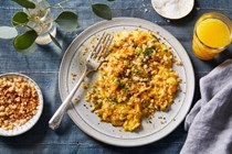 Scrambled eggs with buttery bread crumbs 