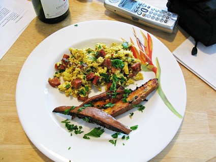 Scrambled eggs with chorizo