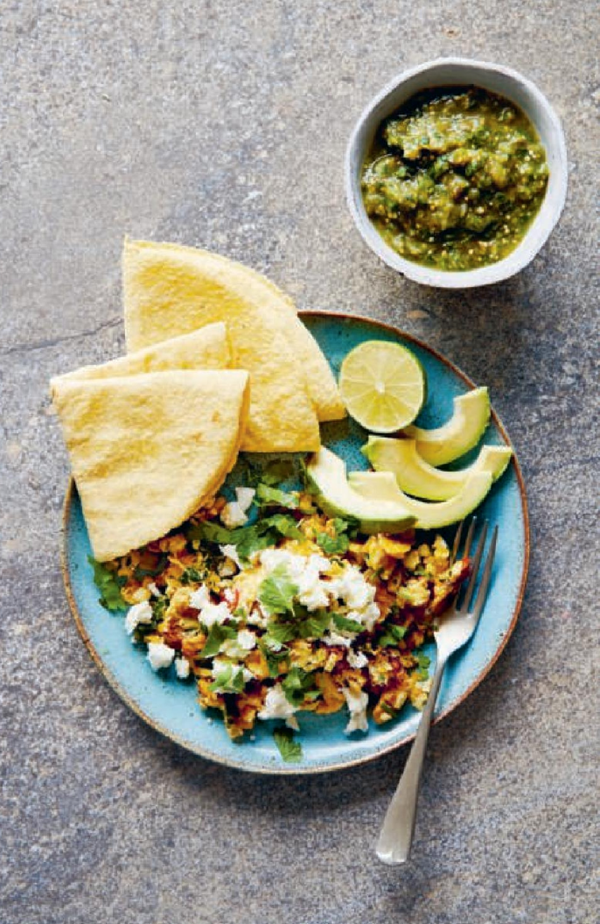 Scrambled eggs with crushed tortilla chips