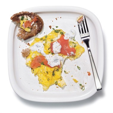 Scrambled eggs with smoked salmon and lemon cream