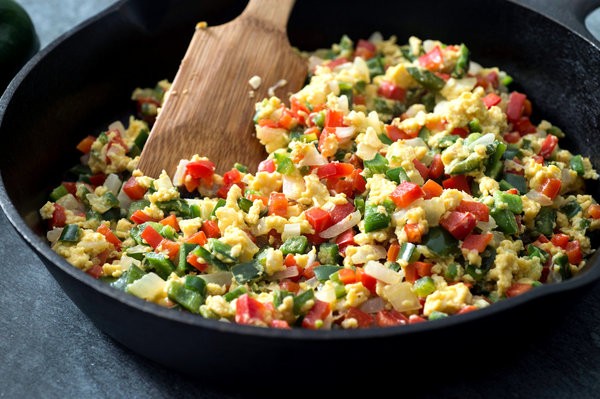 Scrambled peppers and eggs