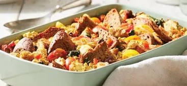 Scrambled tofu bake with mushrooms and spinach 