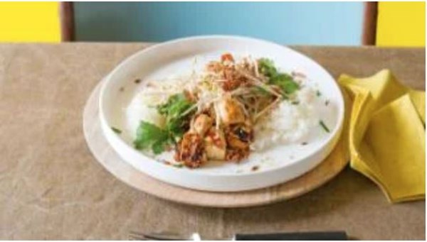 Scrambled tofu with sticky rice