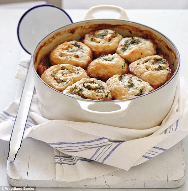 Scrumpy beef casserole with parsley and horseradish dumplings