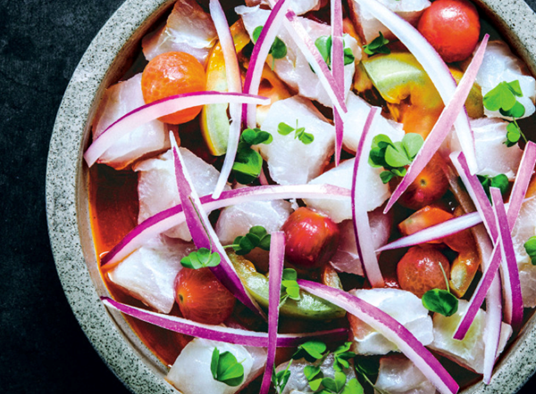 Sea bass and tomato ceviche