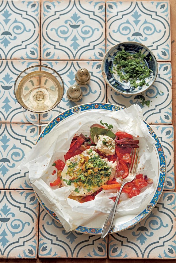 Sea bass baked in parchment