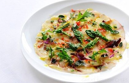 Sea bass carpaccio with chilli, oregano and olive oil