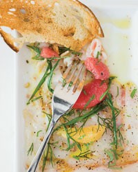 Sea bass carpaccio with coriander and grapefruit