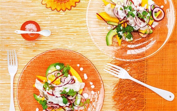Sea bass salad with a coconut dressing
