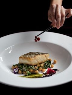 Sea bass with black garlic