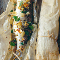 Sea bass with caper and lemon dressing