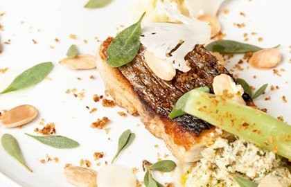 Sea bass with cauliflower textures and Polonaise sauce