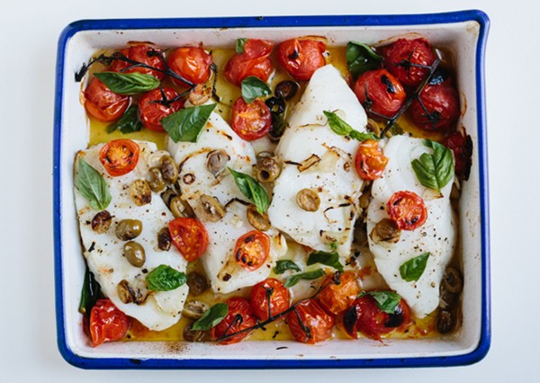 Sea bass with cherry tomatoes