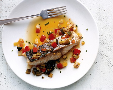 Sea bass with marinated vegetables