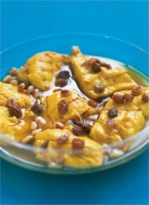Sea bass with saffron, sherry and pine nuts