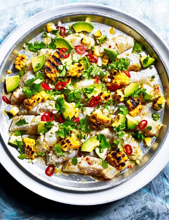 Sea bream ceviche with charred sweetcorn