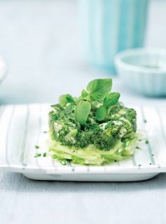 Sea bream tartare with lemon, green herbs & wasabi dressing on julienned apples