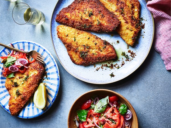 Sea bream with almond and breadcrumb crust, vinegar and thyme