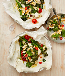 Sea bream with herb butter and coconut salsa