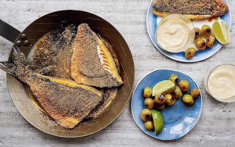 Sea bream with smoked paprika, grapes and  ajo blanco