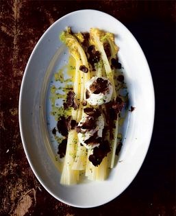 Sea kale with poached eggs and truffles