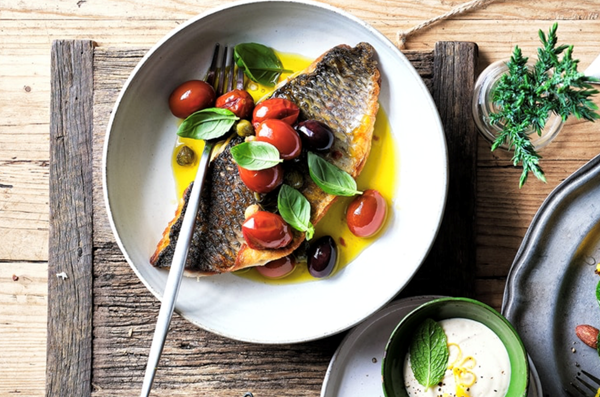 Sea mullet with confit tomato and basil