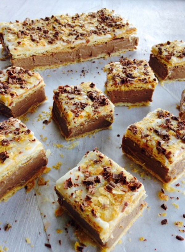 Sea salt and caramel brittle custard slice