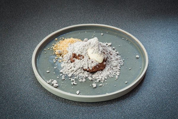  Sea salt ice cream with lemon curd, chocolate and almonds