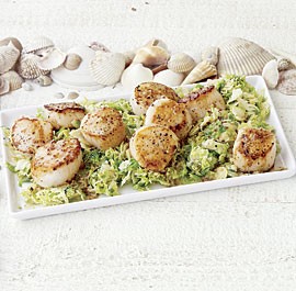 Sea scallops with Brussels sprouts and mustard sauce